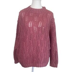 Vintage Handknitted‎ International Express Wool Blend Pink Open Knit Swea…
